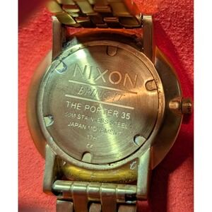 Nixon Men's Porter Leather Quartz Gold Tone Dial Watch